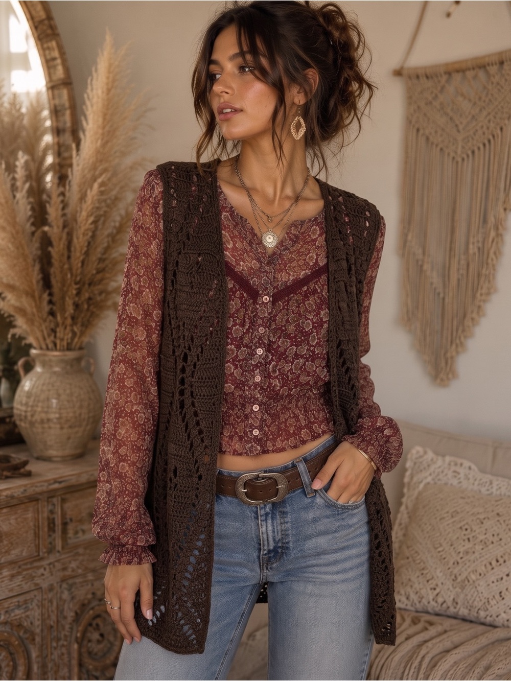 VINTAGE NEW YORK & COMPANY Crochet Longline Vest